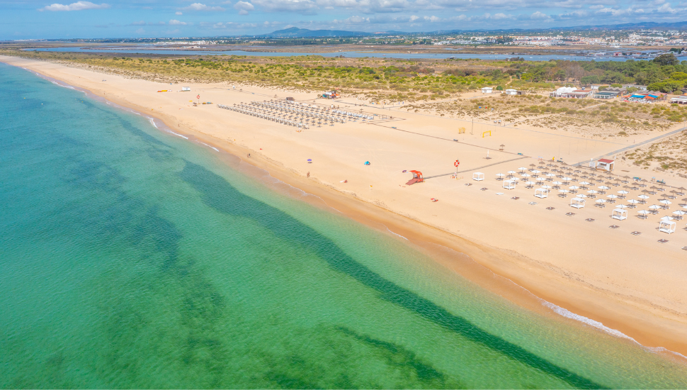 Aerial view of Ilha de Tavira in Portugal