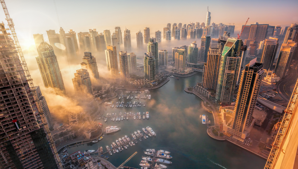 Dubai Marina, United Arab Emirates at sunset