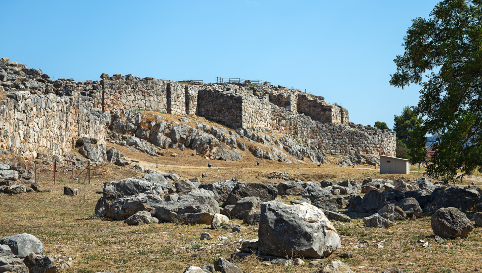 Ruins of ancient acropolis of Tiryns in Argolis, Greece