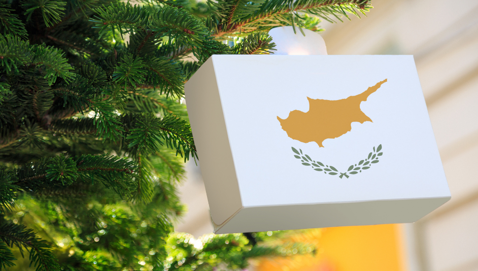 Christmas Tree in Cyprus with Gift Box with Cyprus Map On