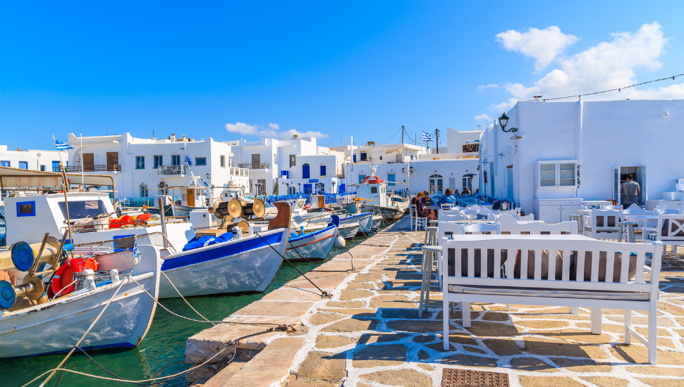 Fishing boats anchoring in Naoussa port, Paros island, Greece