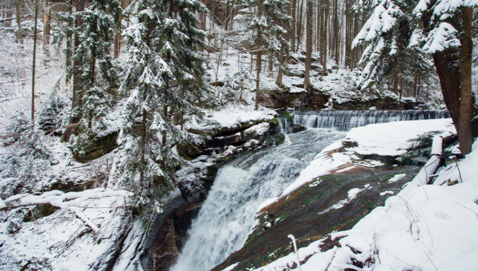 Winter View of Szklarki Waterfall in Poland