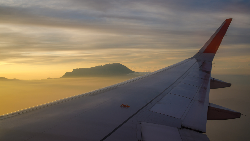 View of Borneo's Mount Kinabalu from Air Plane Window