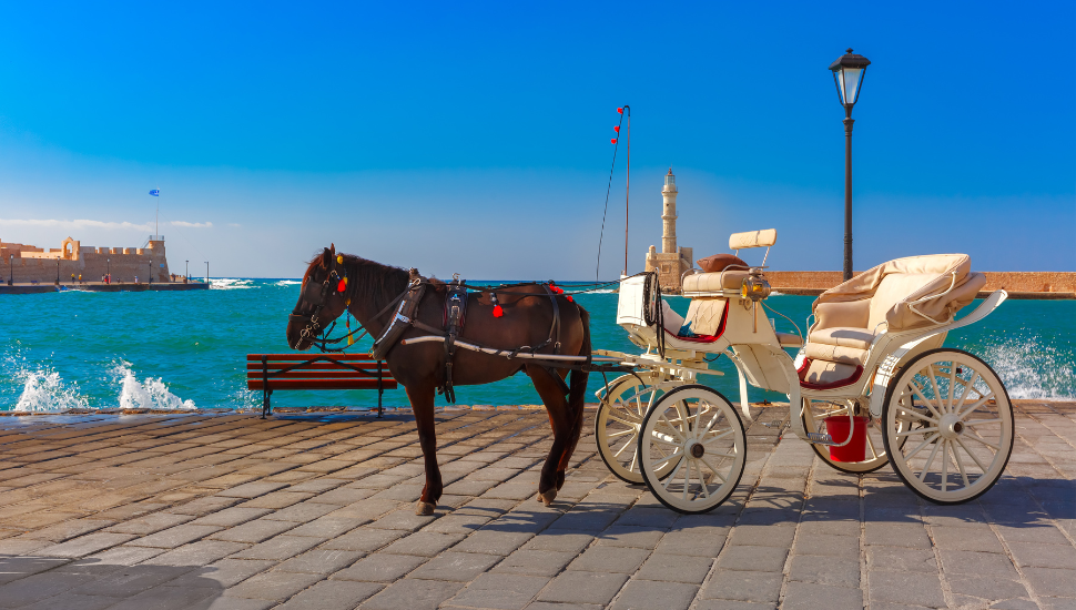 Horse carriage in Chania city harbour, Crete