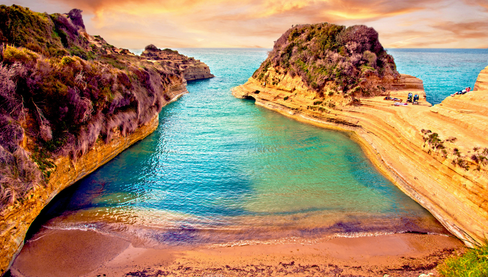 Canal d'Amour on the island of Corfu, Greece at sunrise.