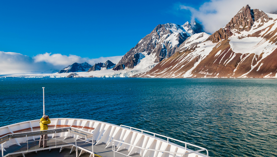 Bow of cruise ship sailing in Norway