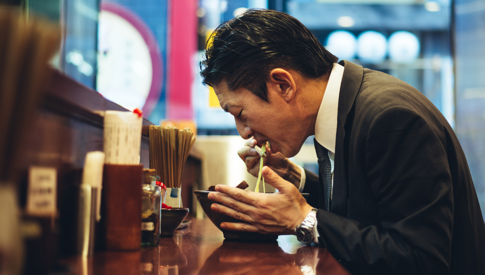 Japanese Business Man Eating Ramen