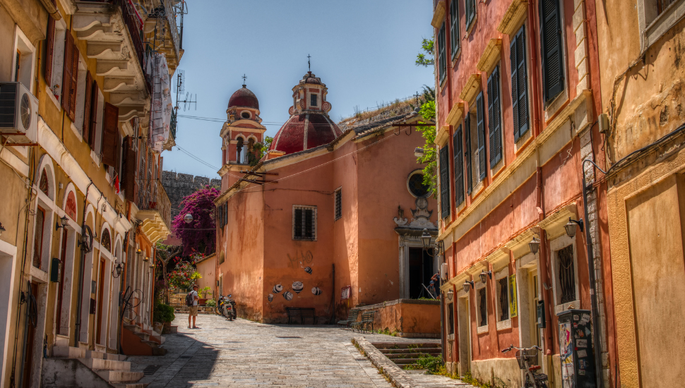 Old town Kerkyra Corfu Catholic church Blessed Virgin of Carmel Tenedo