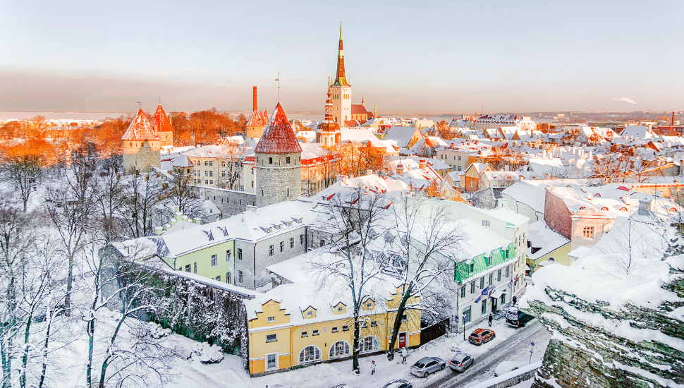 Panorama of a snowy Tallinn, Estonia