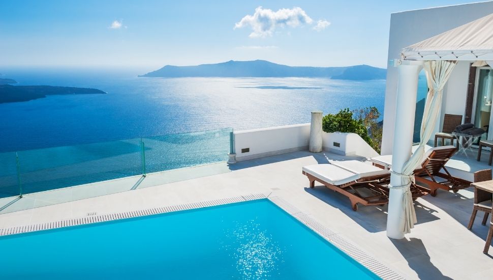 Accommodation with a pool with sea view in Santorini Greece